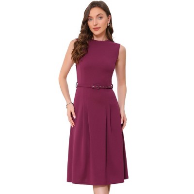 INSPIRE CHIC Women's Sleeveless Crew Neck High Waist A-Line Midi Office Dresses