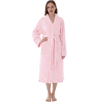 Dusty Rose Plush Fleece Long Bathrobe with Pockets