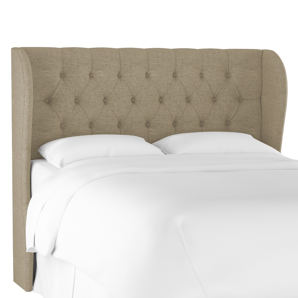 Skyline Furniture King Tufted Wingback Headboard Natural Linen: Elegant Traditional Style, No Assembly Required