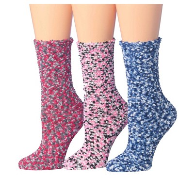Tipi Toe Women's 3-Pairs Cozy Microfiber Anti-Skid Velvet Dreams Patterned Fuzzy Crew Socks Slipper