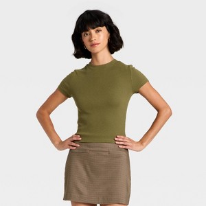 Women's Slim Fit Cropped Ribbed T-Shirt - A New Day™ - 1 of 4