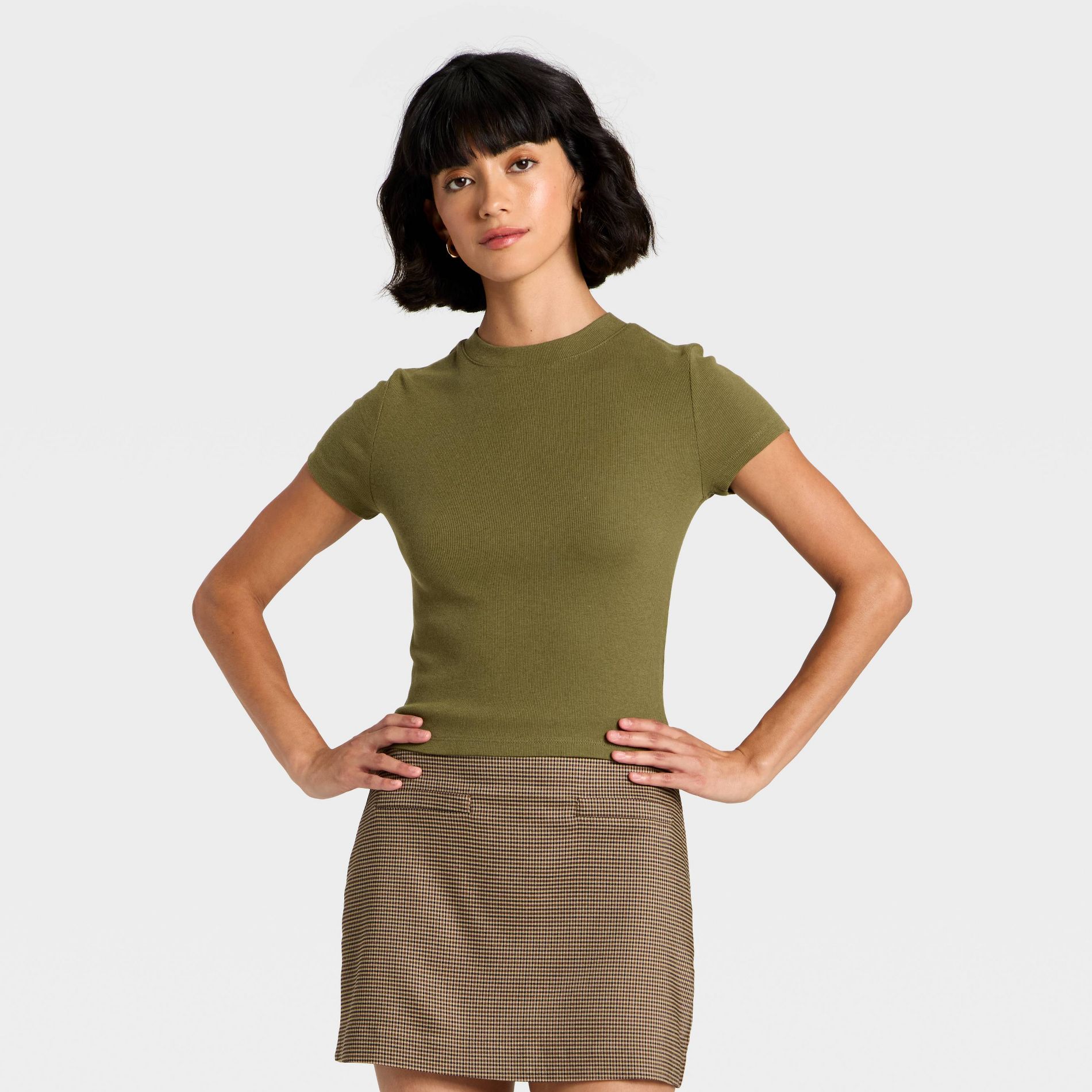 Women's Slim Fit Cropped Ribbed T-Shirt - A New Day™