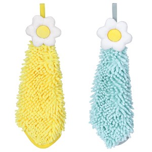 REGALWOVEN Chenille Soft Absorbent Flower Hanging Hand Towels for Bathroom 2 Pcs - 1 of 4