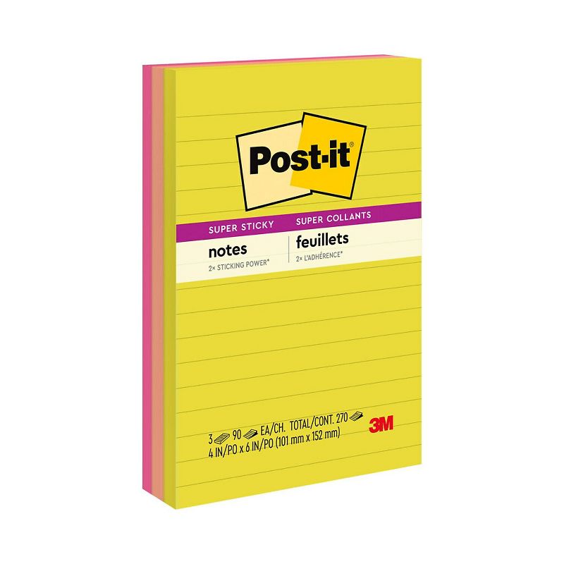 Post-it Super Sticky Notes 4" x 6" Summer Joy Collection Lined 90 Sheet/Pad 3 Pads/Pack (660-3SSJOY), 1 of 10