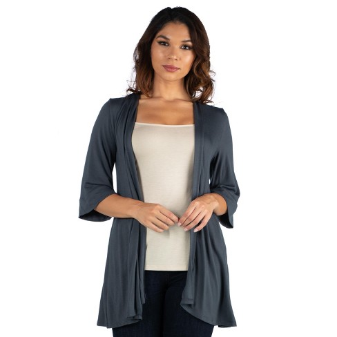 24seven Comfort Apparel Women's Open Front Cardigan-charcoal-m : Target