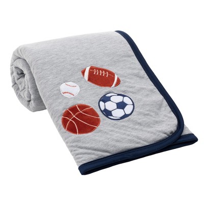 Gray Sports Themed Fleece and Sherpa Baby Blanket, 30x40 Inch
