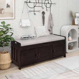 PAGED Rustic Storage Bench with Adjustable Shelf, 3 Shutter-shaped Doors Storage Ottoman, Entryway Bench, Shoe Bench with Removable Cushion - 1 of 4