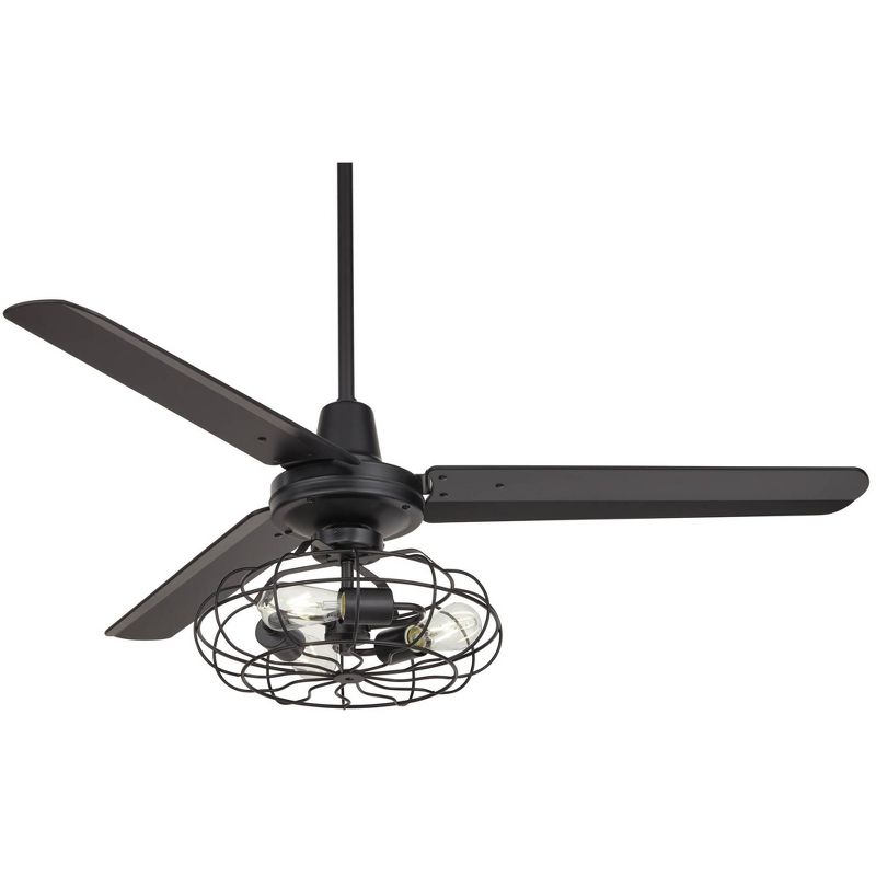 52" Casa Vieja Plaza Rustic Industrial Indoor Ceiling Fan with Light Kit LED Remote Control Matte Black Cage for Living Room Kitchen House Bedroom, 1 of 10