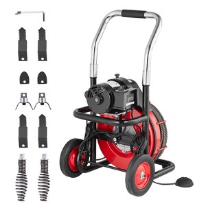 VEVOR Drain Cleaner Machine 100FT x 1/2 Inch, Auto Feed Sewer Snake Auger on Wheels, 550W Portable Drain Cleaning Machine with 8 Cutters, Black - 1 of 4