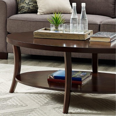 Espresso Oval Wood Coffee Table with Shelf, 48"