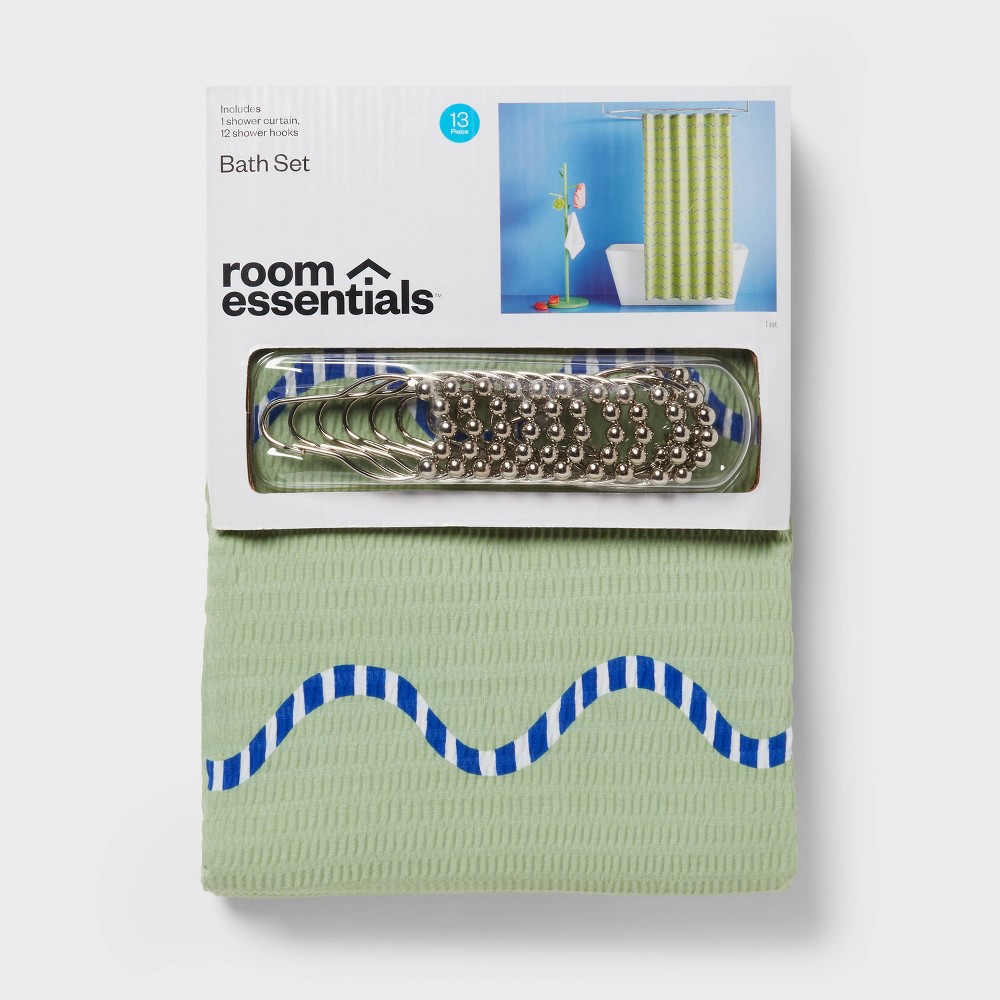 13pc Fabric Shower Curtain Set Green - Room Essentials™