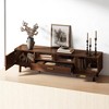 Wood Fashionable TV Stand for 75" TVs, Solid Wood TV Console with Rattan Door, Soft-Close Cabinet & Drop-Down Drawer, Modern Entertainment Center - 4 of 4