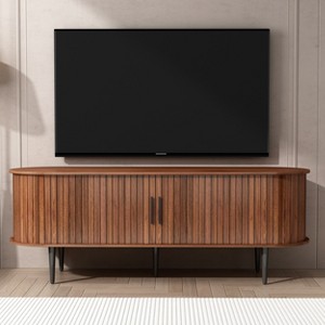 LOVSON 55" Modern TV Console Table with Storage Compartment and Sliding Door - Walnut Gaming Entertainment Center for Living Room, Bedroom, Office - 1 of 4