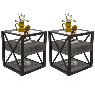 INFURNIC Nightstands Set of 2 Modern End Table Nightstand, Nightstand for Small Spaces, Industrial Style Side Table, Black, 17.72"*17.72"*21.07"