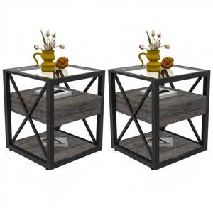 INFURNIC Nightstands Set of 2 Modern End Table Nightstand, Nightstand for Small Spaces, Industrial Style Side Table, Black, 17.72"*17.72"*21.07" - 1 of 4