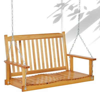 48in Heavy Duty Porch Swing - 440lb Capacity Outdoor Wooden Swing with Hanging Chains Ordinary Model, Rustic Natural Finish
