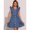 INSPIRE CHIC Women's V-Neck Cap Ruffle Sleeve Button Down Denim Dress - 2 of 4