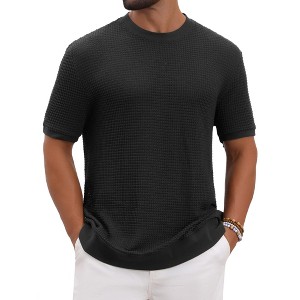 INSPIRE CHIC Men's Waffle Texture Short Sleeve Crew Neck Solid Casual Knitted T-Shirts - 1 of 4