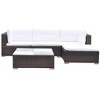 vidaXL 5 Piece Patio Lounge Set - Poly Rattan, Brown - Durable, All-Weather Outdoor Sofa Set with Cushions, Ottoman and Tea Table - 3 of 4