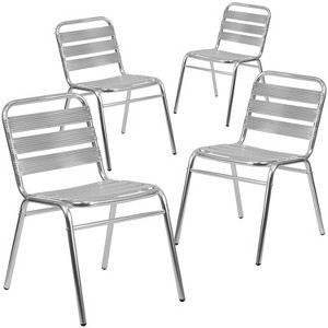 Emma and Oliver 4 Pack Commercial Aluminum Indoor-Outdoor Restaurant Stack Chair - Triple Slat Back - 1 of 4