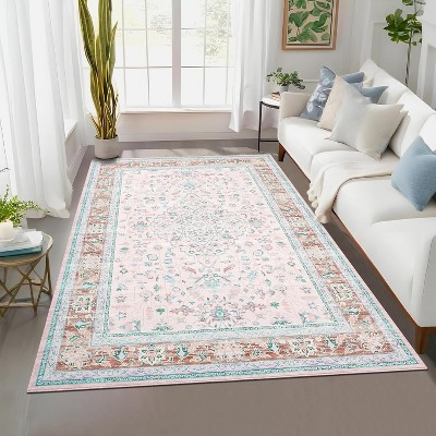 Extra Large Rug Vintage Floral, Washable Foldable Non-Slip Low Pile Carpet, Soft Non-Shedding Mat for Living Room Office