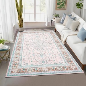 Extra Large Rug Vintage Floral, Washable Foldable Non-Slip Low Pile Carpet, Soft Non-Shedding Mat for Living Room Office - 1 of 4