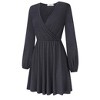 Women's Wrap V Neck Swing Long Sleeve Mini Dress Elastic Waist Fit Flare Dress - 3 of 4