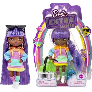 Barbie Extra Minis Doll & Accessories with Purple & Silver Hair, Toy Pieces Include Color-Block Hoodie Dress & Boots - 1 of 4