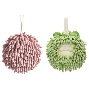 REGALWOVEN 2 Pcs Comfortable Soft Absorbent Chenille Ball Fuzzy Hand Towels - 1 of 4