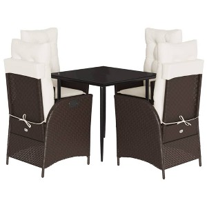 vidaXL 7 Piece Patio Dining Set with Cushions Brown Poly Rattan - 31.5" x 31.5" x 29.1" Without footrest 4 Items - 1 of 4