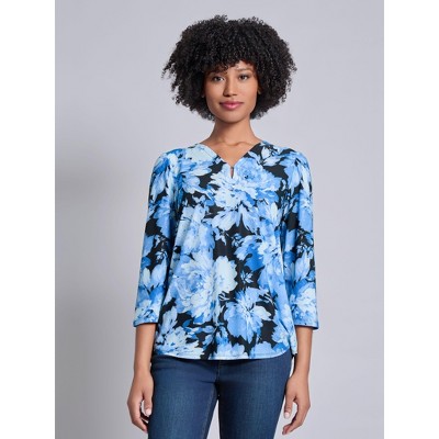 Jones New York 3/4 Sleeve Keyhole Neck Print Top