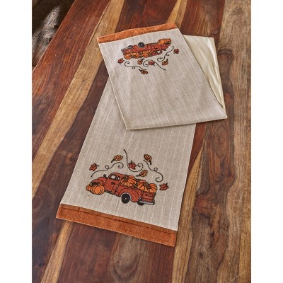 Lakeside Harvest Gathering Embroidered Truck Table Runner - Autumn Table Decoration