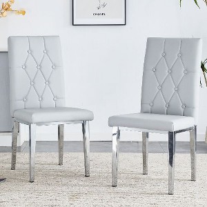 CAVINAS Velvet Armless Chairs, Dining Chairs with Metal Legs, Grid and Buckle Design for Kitchen, Conference Room, Living Room - 1 of 4