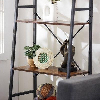 Jomeed Rustic Modern 4-Tier Brown Wood and Steel Bookshelf