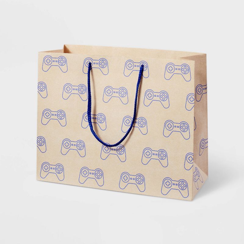 Game Controllers on Kraft Medium Birthday Gift Bag Brown/Blue - Spritz&#8482;, 1 of 4