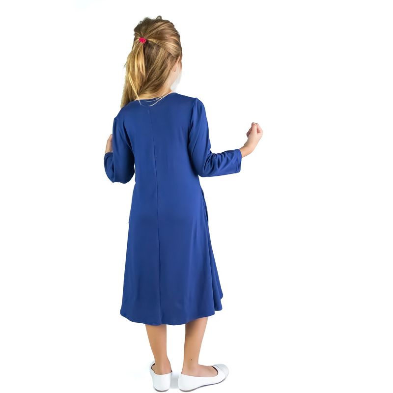 24seven Comfort Apparel Girls Long Sleeve Loose Fit Knee Length Tunic Pocket Dress, 3 of 5