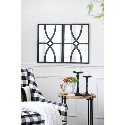 VYNXARIA 16"*23" Rectangular Wooden Wall Mirror with Antique Black Frame, Vertical or Horizontal Home Decor for Living Room, Set of 2