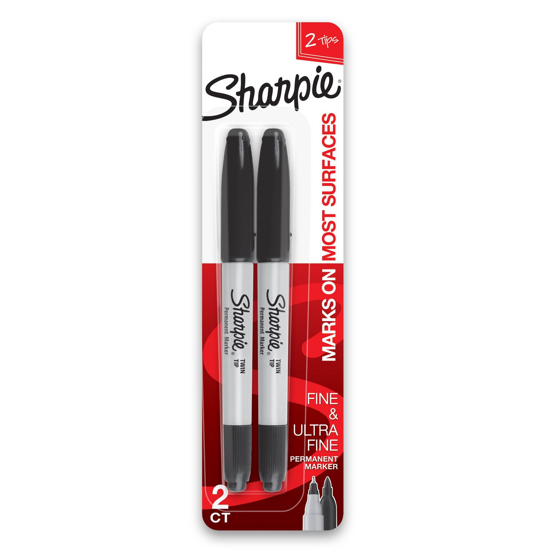 Sharpie 2pk Permanent Markers Twin Tip Black: Fine & Ultra Fine Point, Art & Office Supplies, No Choking Hazard