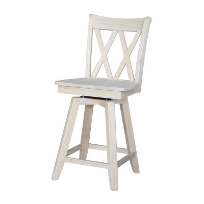 24" Double X Back Counter Height Barstool with Swivel and Auto Return Unfinished - International Concepts