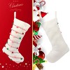 Aoibox 1 Piece 18 Inch Cream Pom Pom Christmas Stocking Ultra Soft Velvet Boho Holiday Decor Gift Holder for Tree or Fireplace - 3 of 4