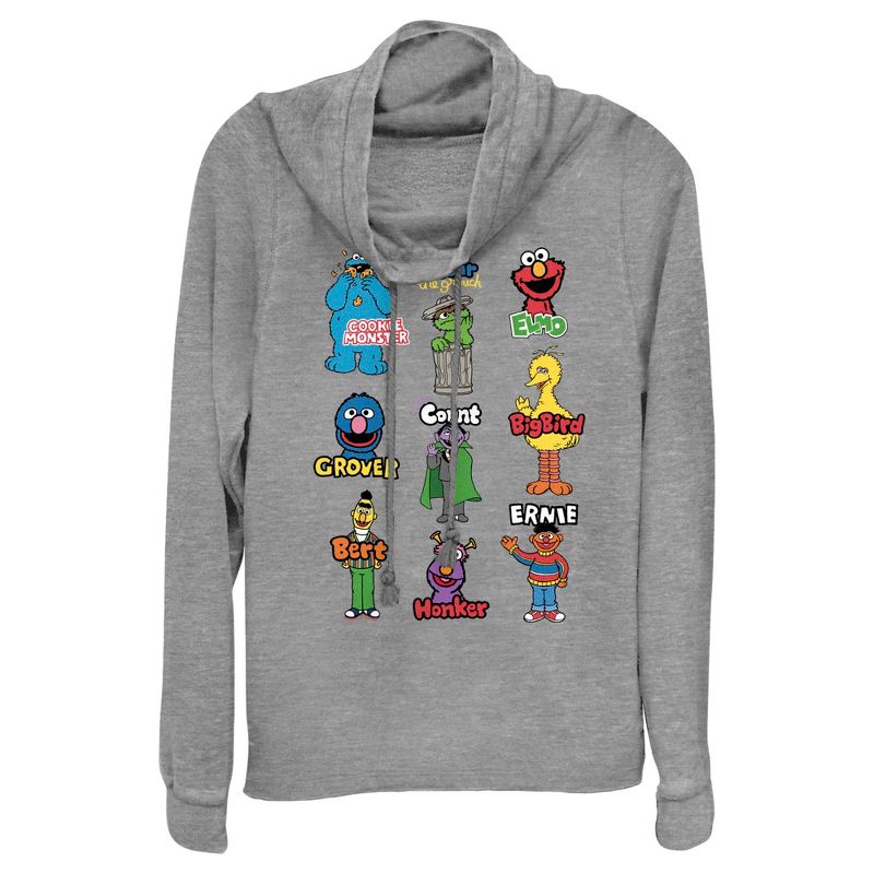 Junior's Sesame Street Character Introductions Cowl Neck Sweatshirt, 1 of 5