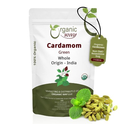 Organic Way Green Cardamom Whole Pods 4 Oz