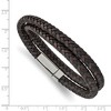 Black Bow Jewelry 6mm Stainless Steel Two Tone Leather Braided Wrap Bracelet, 15.75 Inch - 4 of 4