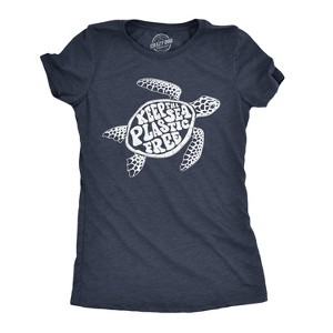 Womens Keep The Sea Plastic Fre T Shirt Cute Sea Turtle Earth Day  Tee - Crazy Dog Women's T Shirt - 1 of 4