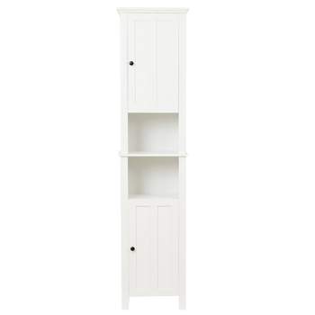 LuxenHome White MDF Wood 67-Inch Tall Tower Bathroom Linen Cabinet