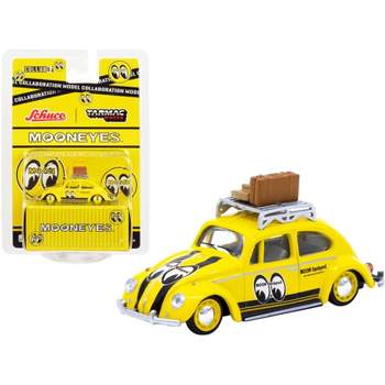 Volkswagen Beetle Low Ride Yellow w/ Roof Rack & Luggage Mooneyes Collaboration Model 1/64 Diecast Car by Schuco & Tarmac Works