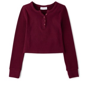 The Children's Place Girls Long Sleeve Sueded Rib Henley Top - 1 of 3