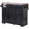 Lycvki 46.5'' Farmhouse Rolling Kitchen Cart with Drape of Beads and Drop Leaf - 3 of 4