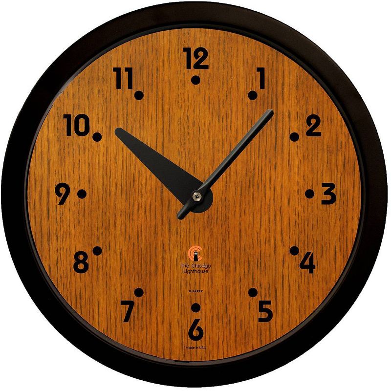 14.5&#34; Oak Veneer Traditional Dial Contemporary Body Quartz Movement Decorative Wall Clock Black - The Chicago Lighthouse, 1 of 6
