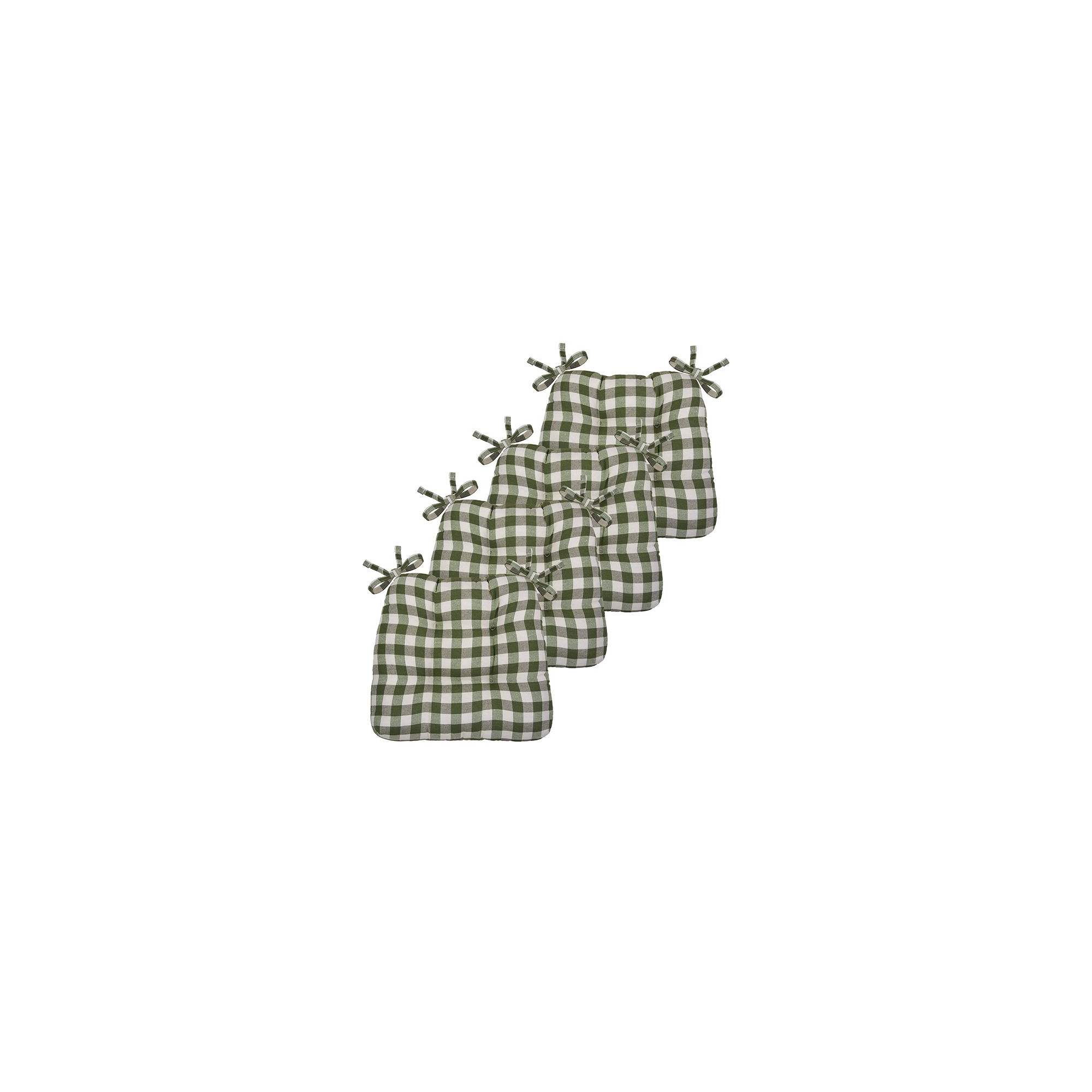 Kate Aurora Country Living Gingham Plaid Checkered Country Farmhouse Chair Cushion Pads - 4 Piece, Sage Green